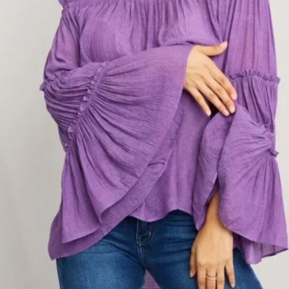 ee:some Frill Trim Off-Shoulder Bell Sleeve Blouse Lavender Brand New W/Tags Med - Picture 4 of 5